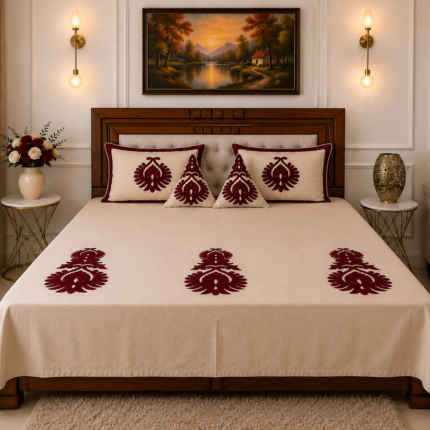 Elegant Maroon Embroidered Bedsheet Set – Classic & Regal