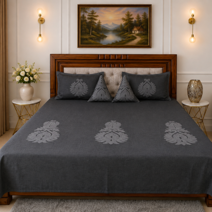 Charcoal Grey Embroidered Bedsheet Set – Classic Luxury