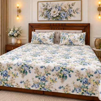 Refreshing blue florals crafted for a serene, elegant and timeless bedroom.