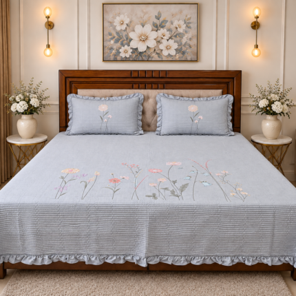 Elegant Floral Embroidered Bedcover