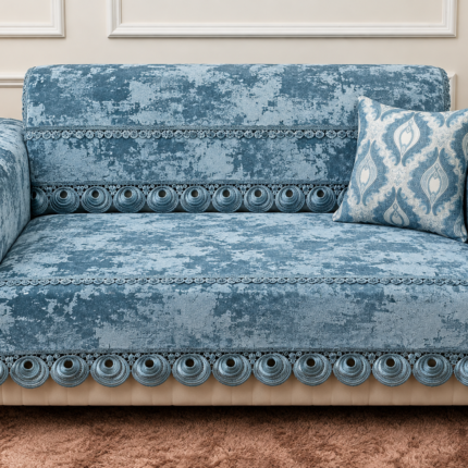 Blue Luxe Sofa Covers with Exquisite Lace Detailing