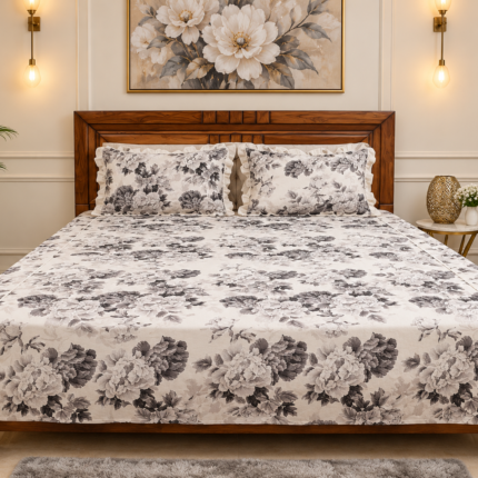 ELEGANT BLACK & WHITE FLORAL BEDSHEET
