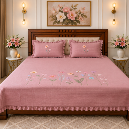 Blooming Elegance for Your Bedroom — Soft Quilted Texture, Delicate Floral Embroidery & Charming