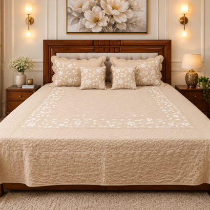 ELEGANT EMBROIDERED FLORAL BEDCOVER