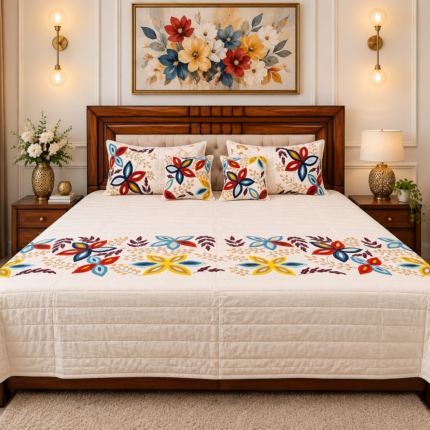VIBRANT FLORAL EMBROIDERED BEDCOVER SET